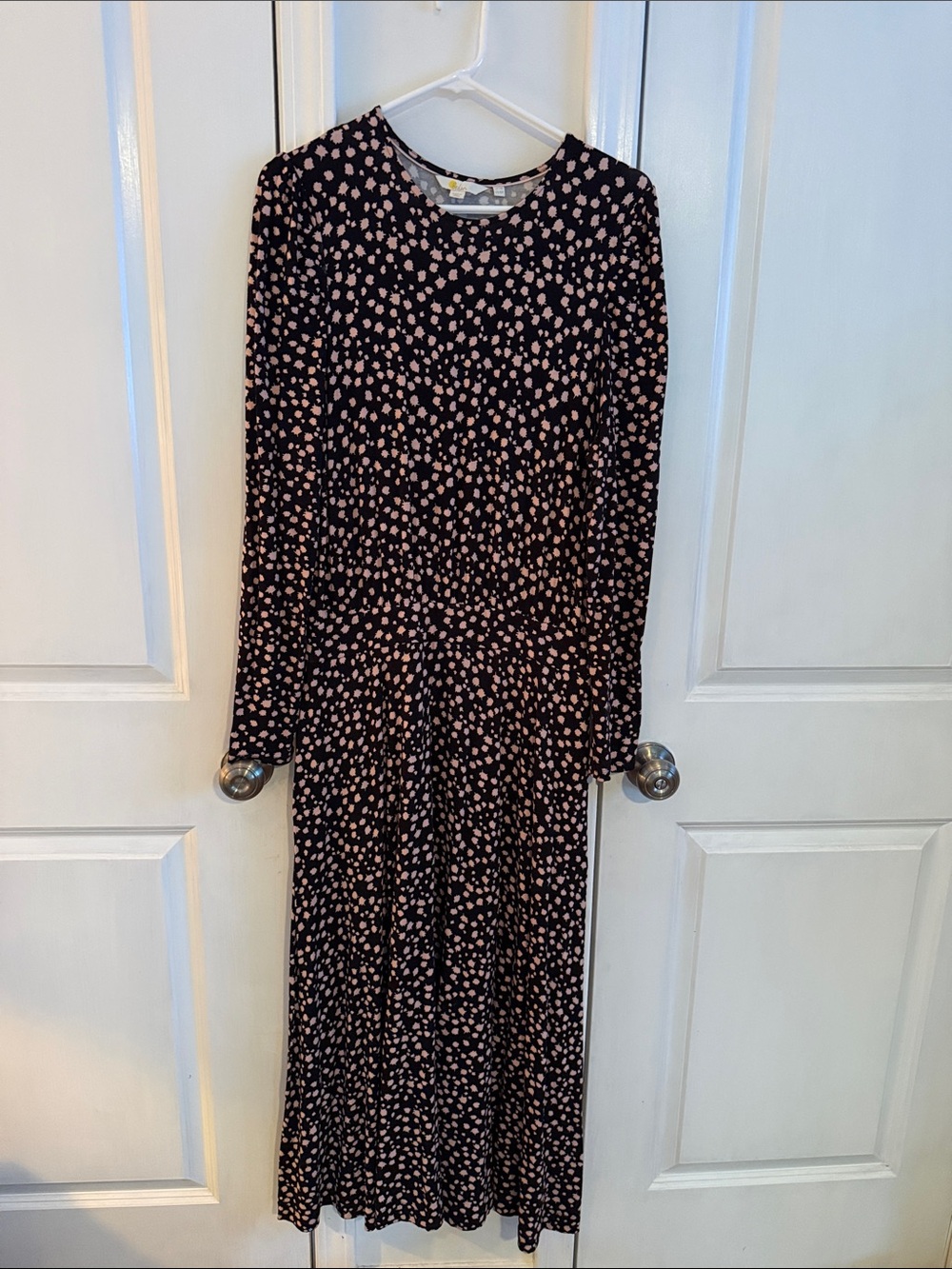 Black and Pink Polka Dot Long Sleeve Maxi Dress